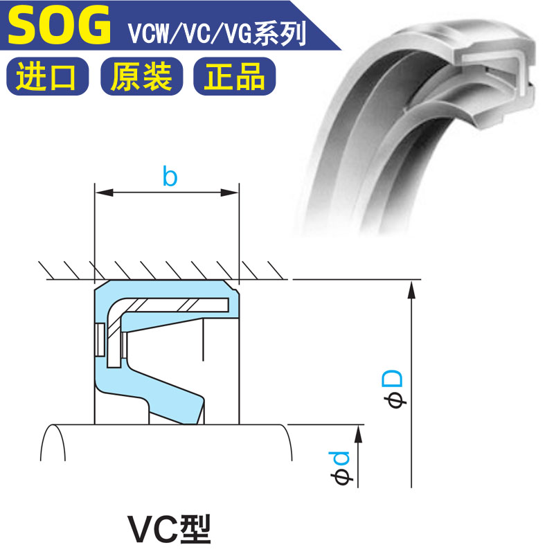 SOG无弹簧骨架油封VCW进口TTO密封圈进口VC26 28*32 34 35 37*3 4 - 图2