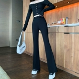 Штаны-клёш, утепленные эластичные черные длинные штаны для отдыха, высокая талия, подходит для подростков