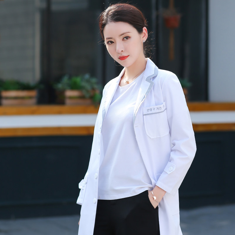 长袖女美容院纹绣师韩版修身白大褂 半永久医护制服
