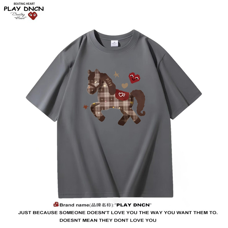 PLAYDNCN潮牌短袖T恤儿童款夏季高街重磅纯棉重工印花圆领上衣