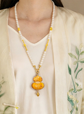 仿宋锦葫芦非遗毛衣链手工双面项链古风旗袍吊坠挂链新中式配饰品