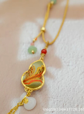 手工制作个性创意高级感时尚百搭真丝桑蚕丝双面葫芦项链挂件饰品