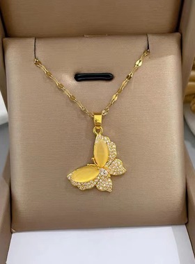 日韩新款黄色蝴蝶项链女百搭气质