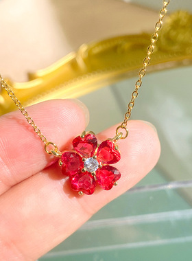 高级感小众轻奢红色花朵女锁骨链