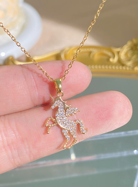 原创独角兽钛钢爆闪锁骨链女款