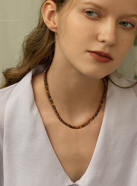 金色盘切黄虎圆扣项链女时尚