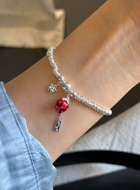 莓有烦恼草莓吊坠盘缠银圈手链女