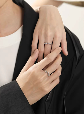 杭潮【海棠】情侣对戒999纯银一对高级感轻奢生日礼物送男女友