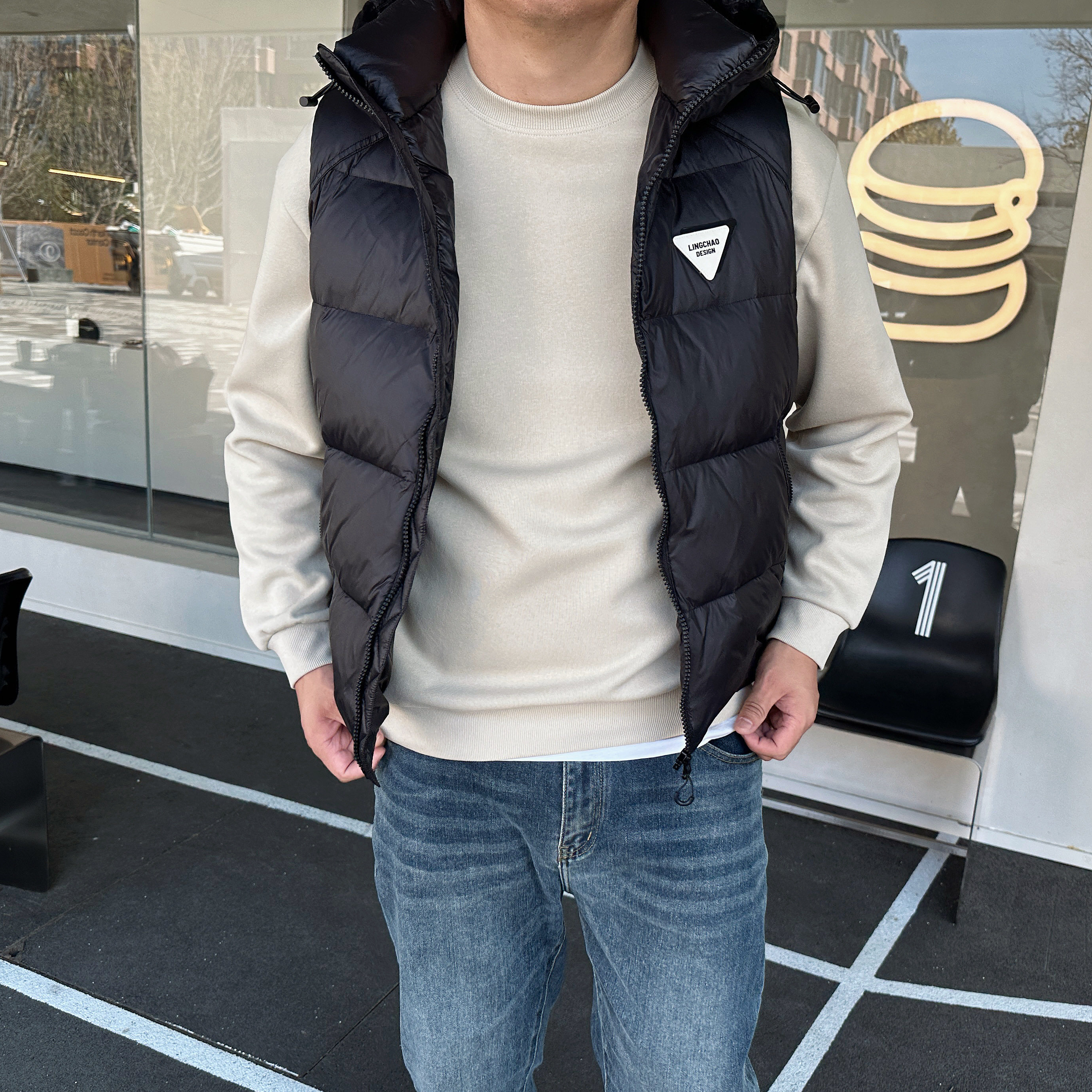 DAEVU冬新款三角标大号潮胖子加肥加大码男士连帽羽绒坎肩马甲,淘宝优惠券,粉丝福利购,淘宝优惠卷