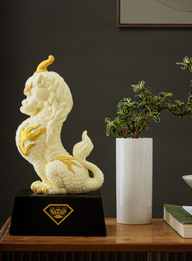 中式陶瓷麒麟招财摆件乔迁礼品