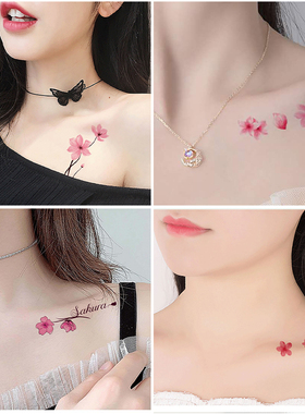 纹身贴防水小图案遮疤痕锁骨花朵
