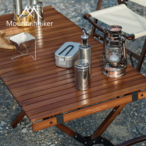 mountainhiker山之客蛋卷桌户外露野餐桌折叠实木桌便携榉木桌椅 - 图1