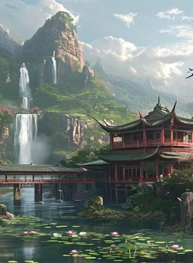 山水风景招财自粘画客厅卧室办公室防水贴画自然风光墙贴装饰画