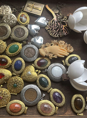 vintage珍珠黄铜宝石设计师情侣