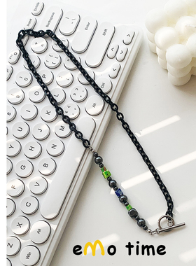 emo原创合金钛钢黑耀石陨石布丁项链小众ins个性项链配饰百搭款