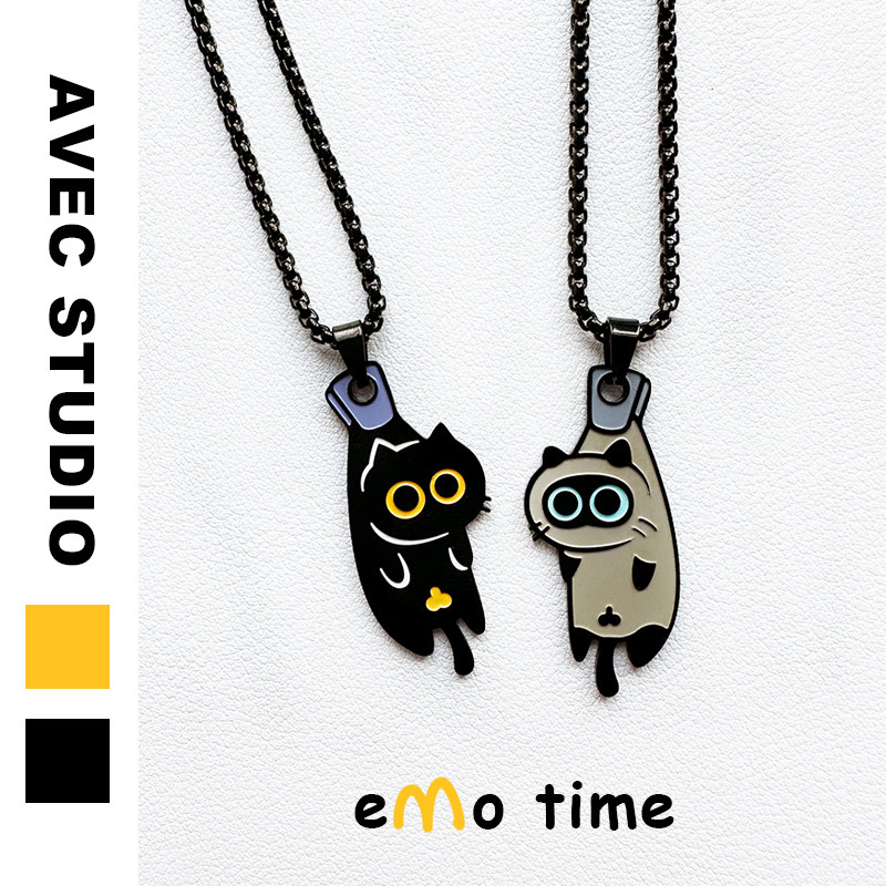 emo原创晒猫猫合金钛钢项链小众小黑猫吊坠个性男女挂件可爱颈饰,淘宝优惠券,粉丝福利购,淘宝优惠卷
