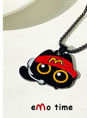 emo原创麦麦小黑猫项链电镀合金项链情侣百搭配饰挂件吊坠颈饰带