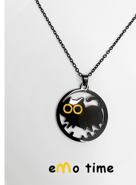 emo原创可爱在逃小黑猫电镀合金项链情侣百搭配饰挂件吊坠颈饰带