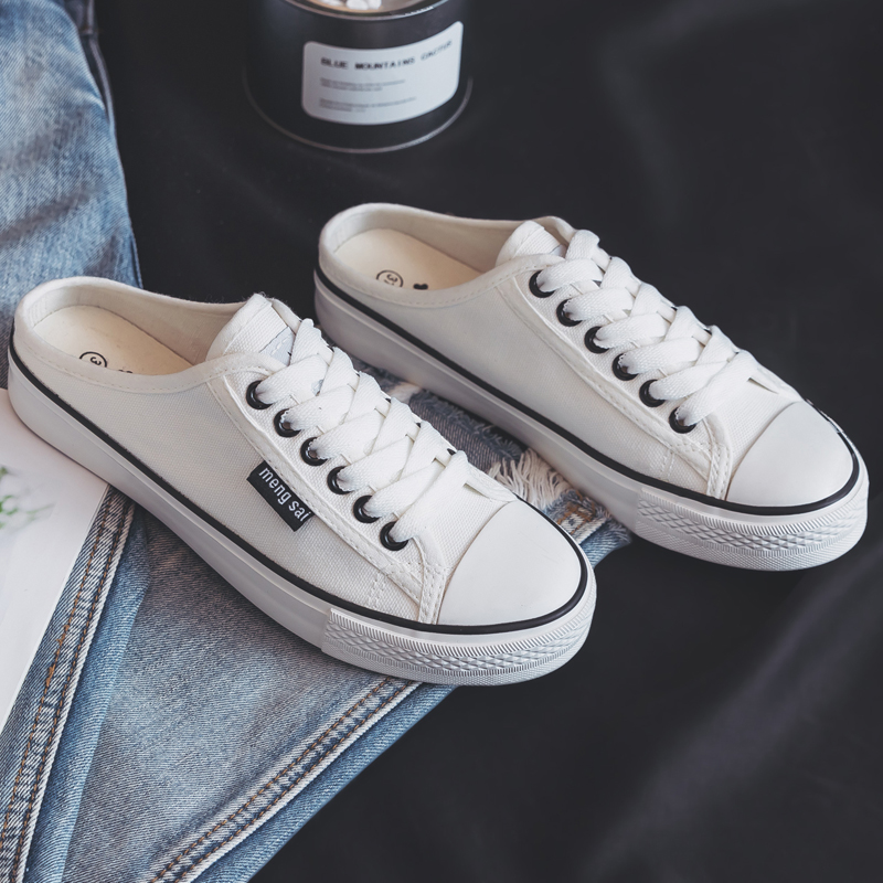 帆布拖鞋女 无后跟帆布鞋 外穿女生休闲懒人鞋