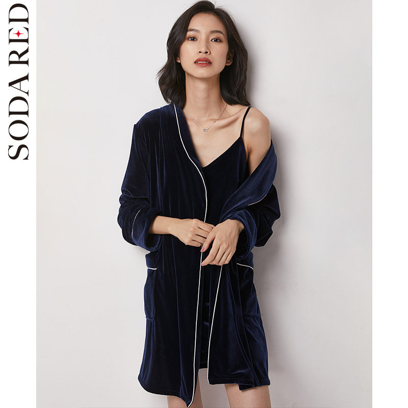 金丝绒黑色吊带性感秋冬季新款睡裙 苏打红睡裙