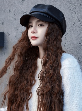 网红春秋款拆女带假发帽子一体