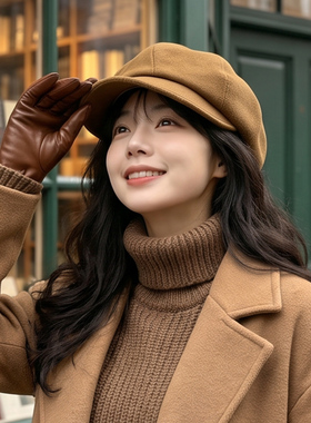 2026新款女显脸小鸭舌报童帽
