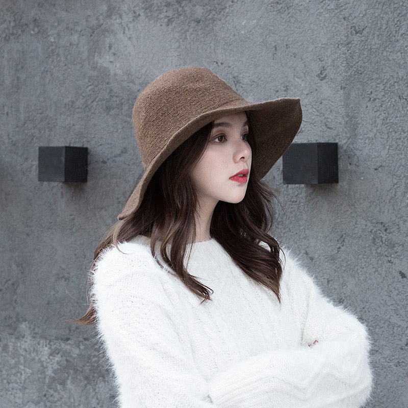 2025秋冬天针织毛线大檐渔夫帽子女时尚洋气韩版百搭纯色休闲盆帽,淘宝优惠券,粉丝福利购,淘宝优惠卷