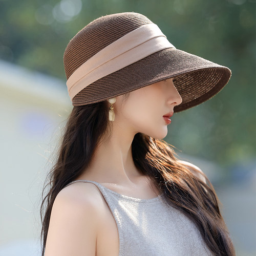新款时尚草帽女2025夏编织镂空透气遮太阳防晒帽大檐鸭舌帽可折叠 - 图3