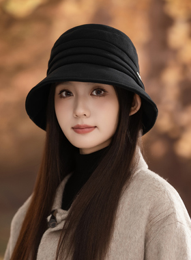新款赫本风毛呢妈妈渔夫帽