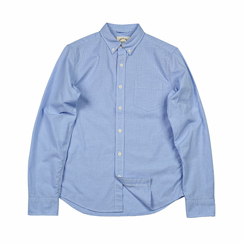BF帅气小清新蓝白细格子衬衫男长袖高支纯棉修身青年商务休闲衬衣,淘宝优惠券,粉丝福利购,淘宝优惠卷