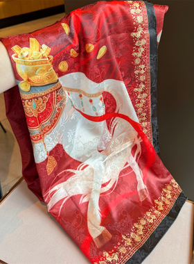 马年限定中国风红色防晒丝巾披肩