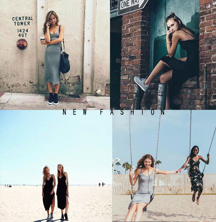 针织吊带打底裙紧身黑色性感背心裙 绮菲婕连衣裙