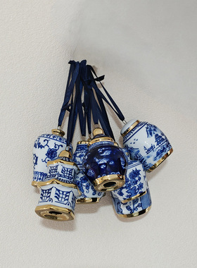 景德镇陶瓷吊坠圣诞树装饰品挂件家用描金青花瓷创意车载摆件