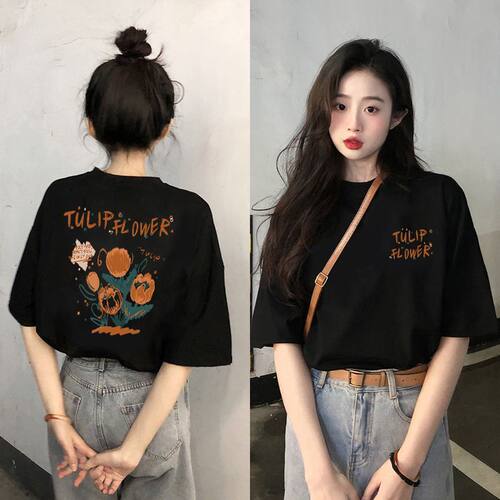 短袖t恤女2025爆款正肩学生宽松洋气半袖夏季女装新款纯棉上衣ins - 图0