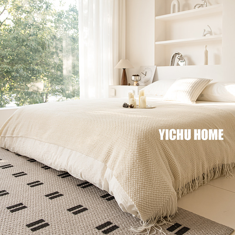 北欧简约纯色床尾巾酒店卧室民宿百搭床旗客厅装饰毯床上柔软搭巾,淘宝优惠券,粉丝福利购,淘宝优惠卷