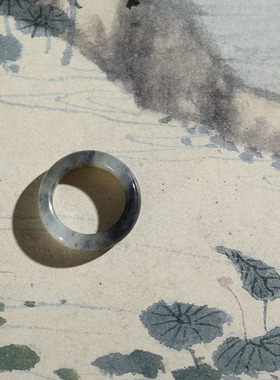 10号戒指 新疆和田玉青花籽料 籽玉圆弧素圈指环 4116