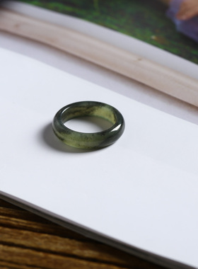 12号戒指 新疆和田玉青花泥鳅背圆弧素圈指环 2845