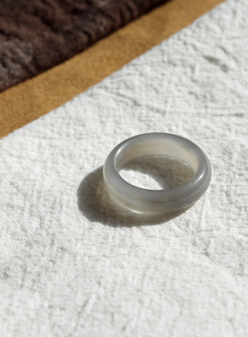 16号戒指 和田玉烟紫中宽圆弧泥鳅背款指环 5087