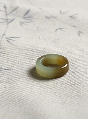 17号戒指 新疆和田玉黄口料糖黄玉中宽圆弧素圈指环 5806