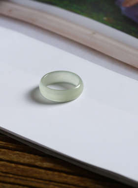 7号戒指 和田玉晴水浅青白小尺码薄款素圈指环 尾戒 2849