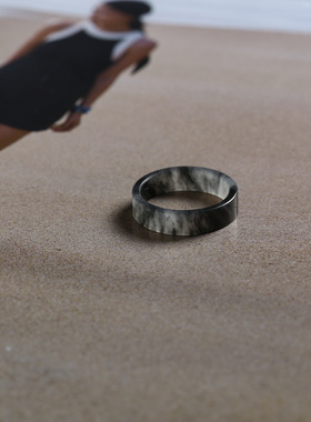 10号戒指 新疆和田玉青花籽料 籽玉薄款直切款方口指环 尾戒 9109