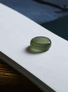 7号戒指 新疆和田玉糖料糖青玉小尺码圆弧素圈指环 尾戒 2894