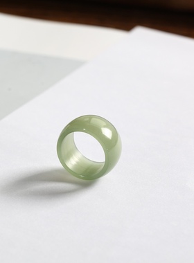 13号戒指 和田玉晴水青白轮胎款指环 3451