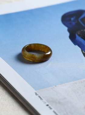 12号戒指 新疆和田玉糖玉糖草纹泥鳅背圆弧素圈指环 5012