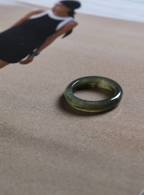 16号戒指 新疆和田玉青花泥鳅背圆弧素圈指环 2910