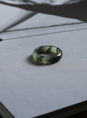 16号戒指 新疆和田玉青花泥鳅背圆弧素圈指环 2880