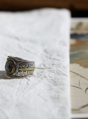 20号戒指 新疆和田玉青花籽料个性银戒 6324