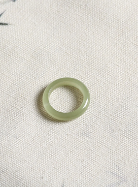 13号戒指 和田玉晴水青白鼓条圆弧素圈指环 8325