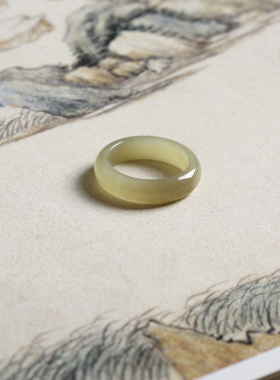 16号戒指 新疆和田玉糖玉圆弧素圈指环 2072