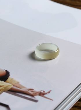 7号戒指 新疆和田玉糖料糖青玉薄款小尺码素圈指环 尾戒 9139